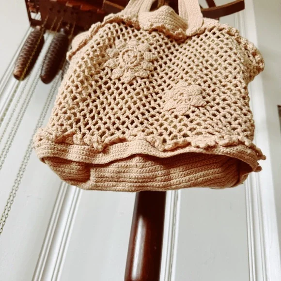 Vintage Wool & Silk Crochet Knit Boho Handbag Purse - Picture 4 of 6